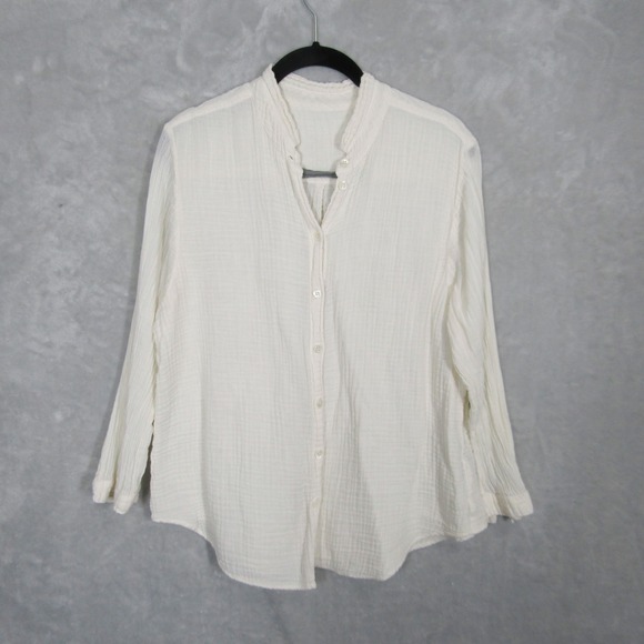 Raquel Allegra White Gauze Button Up Shirt Women's Large Long Sleeve Minimalist - Picture 1 of 12